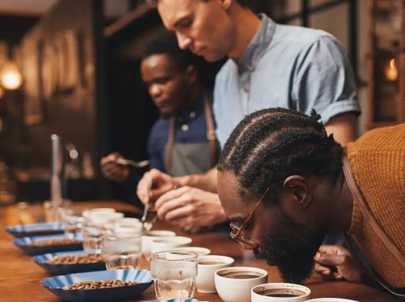 Tasting freshly roasted coffee
