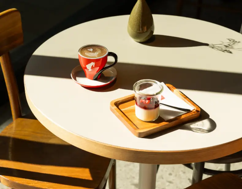 Coffee shop table with coffee